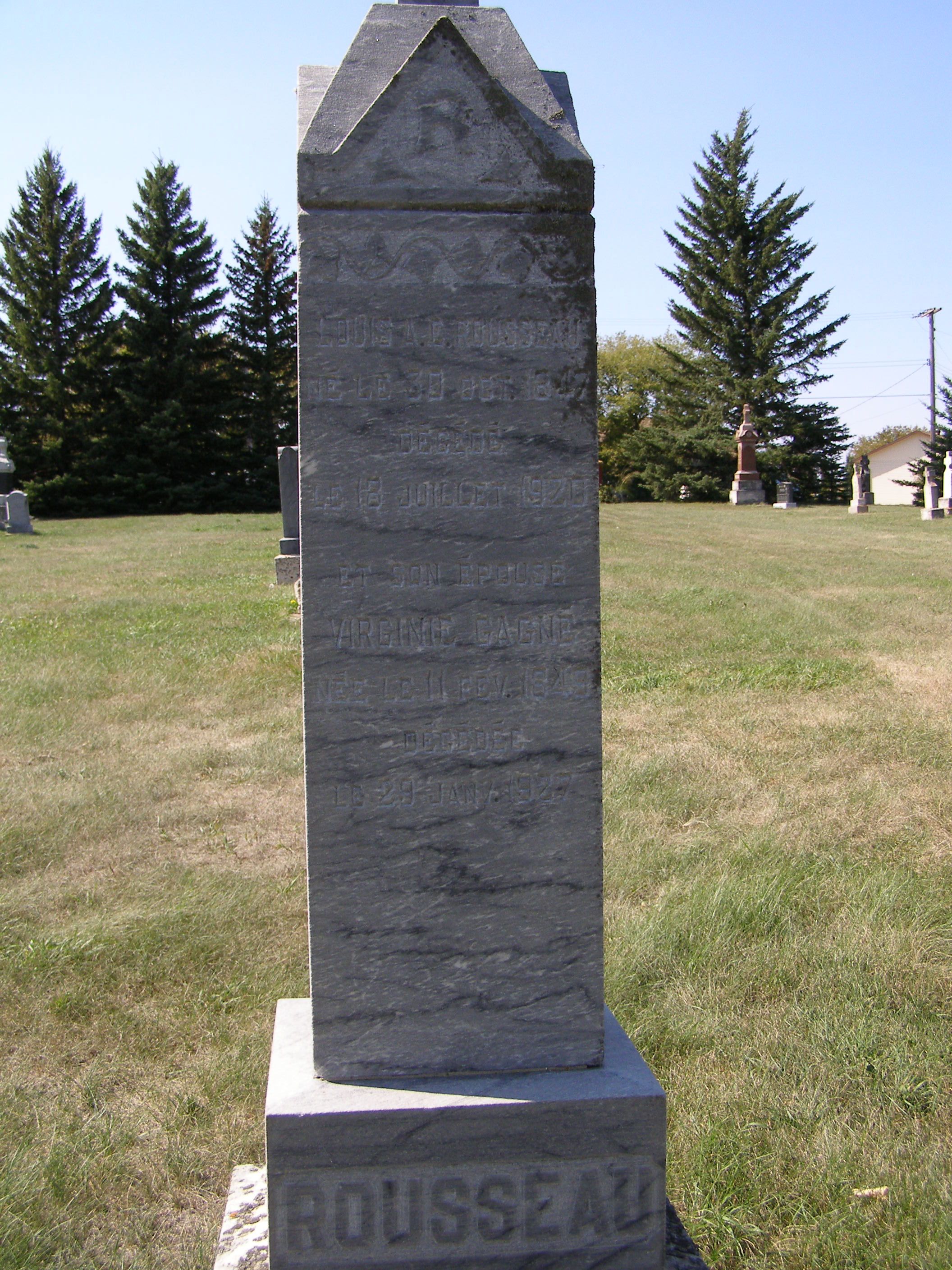 Cemetery Headstone for L.A. Ephrem  Rousseau and his wife Virginie Gagne